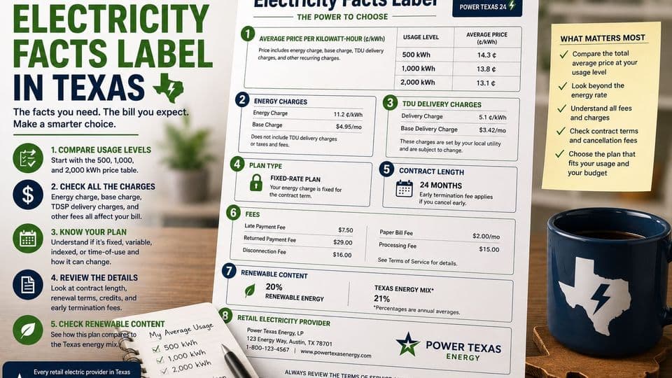 How to Read an Electricity Facts Label in Texas