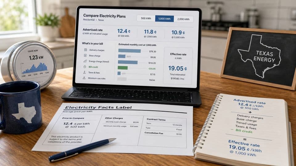 Advertised Electricity Rates Explained for Texas Shoppers