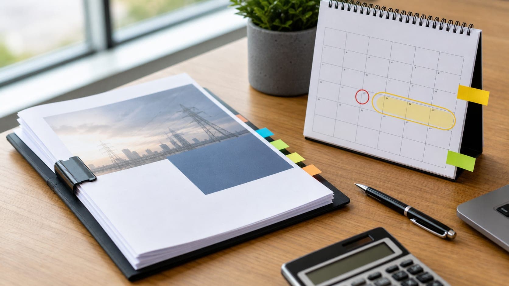 Business electricity contract calendar with renewal and rollover dates marked.