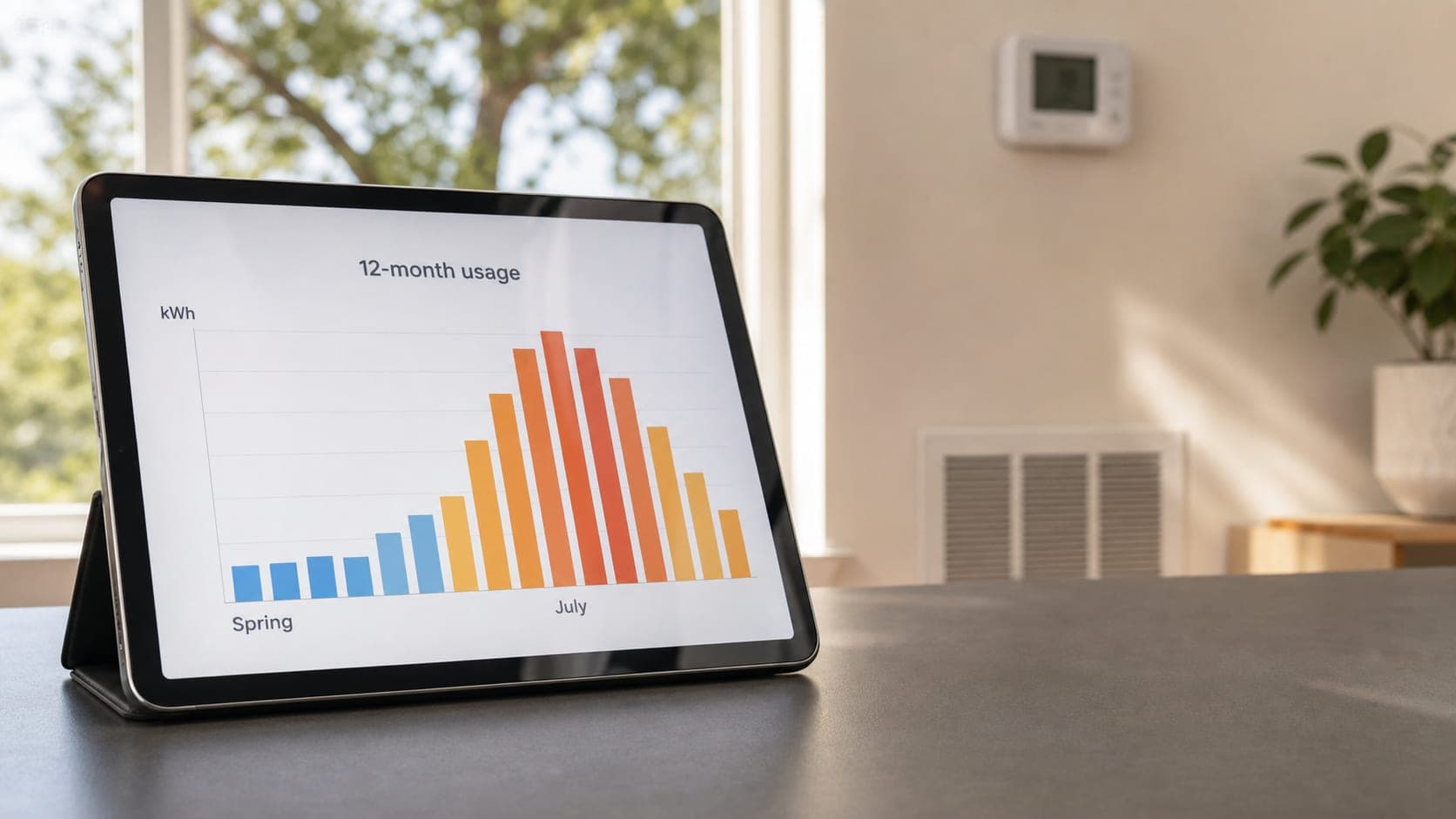 A bar chart comparing monthly electricity usage in Texas across different seasons.