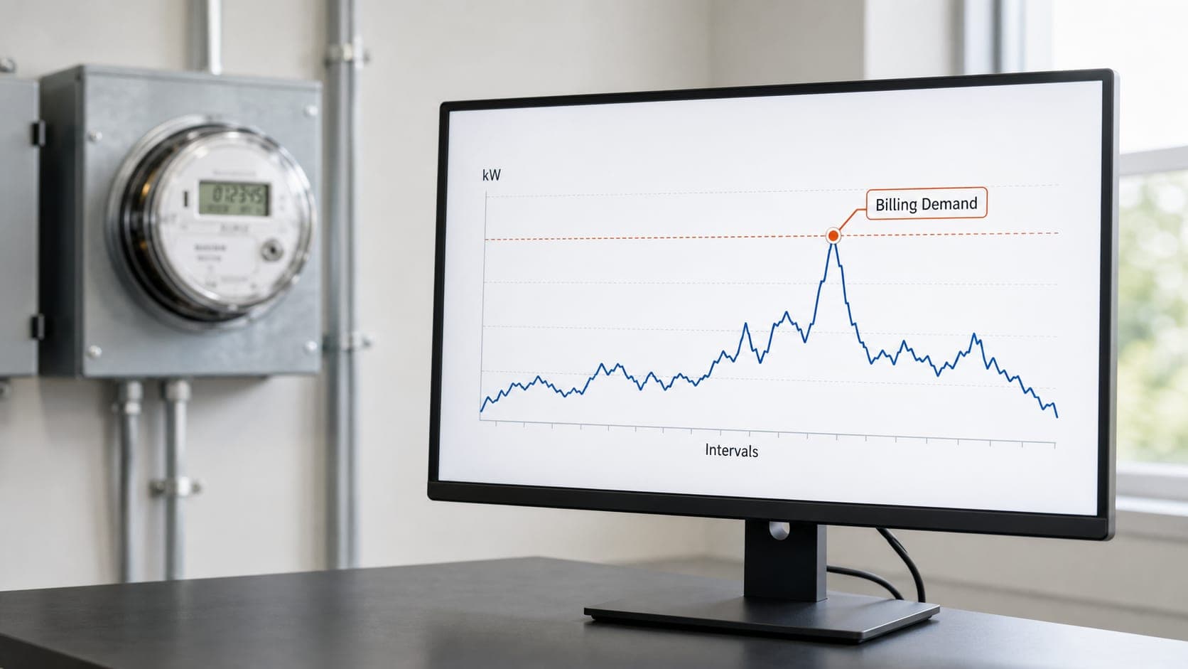 Interval demand chart with one peak setting billing demand