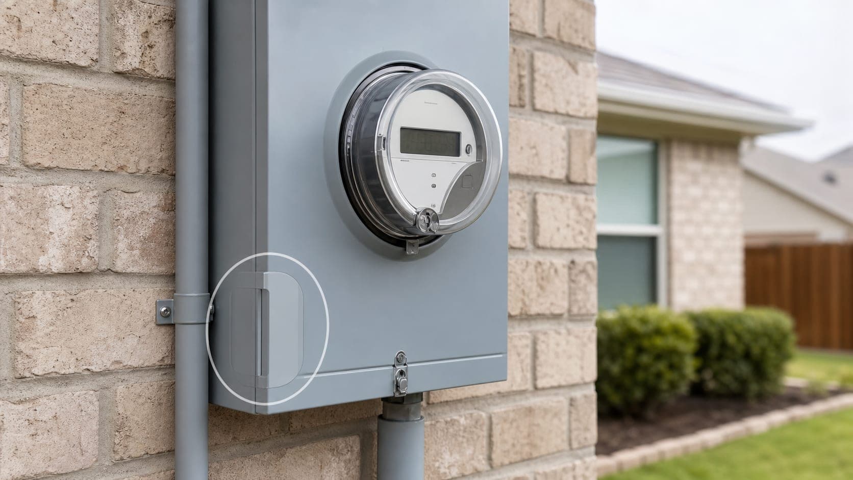 Close-up of a Texas residential electricity meter showing TDU service information.