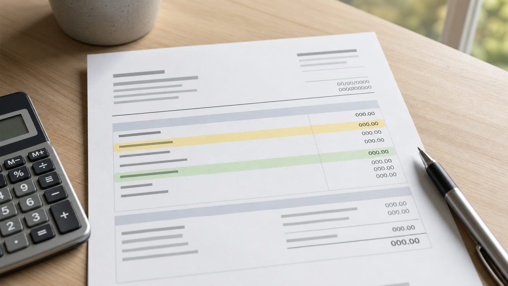 An anonymized electricity bill with energy charge and delivery charge areas highlighted