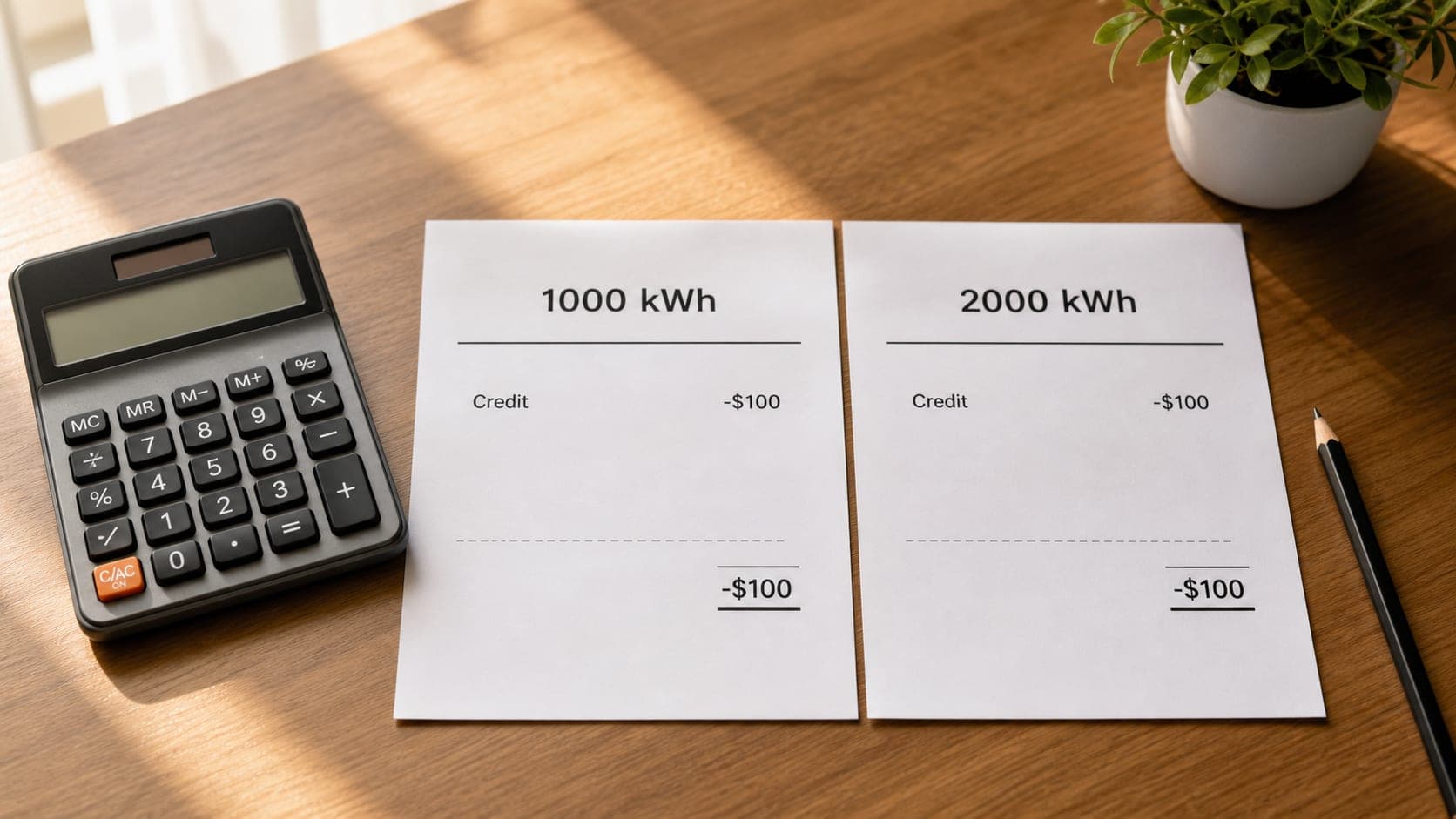 Usage credit threshold math across different kWh amounts