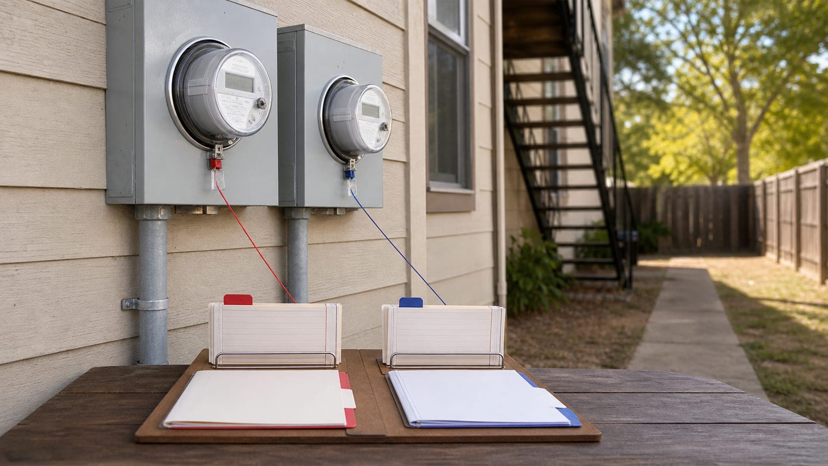 Two electric meters matched to ESIID and service record folders