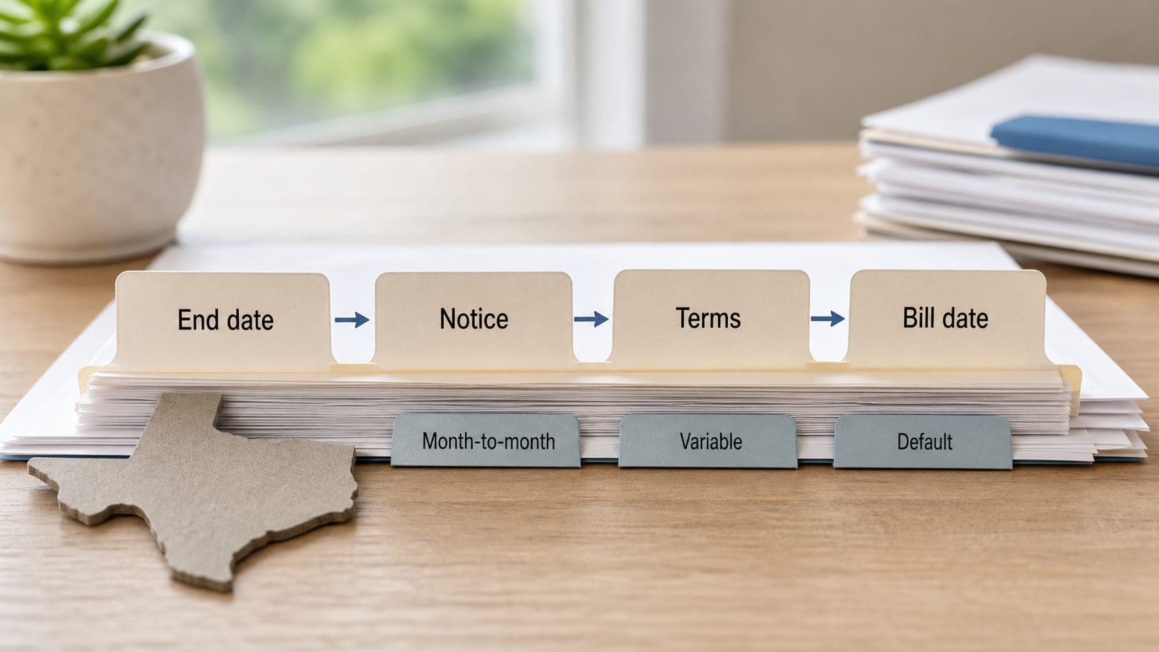 Timeline showing an electric contract end date with checkpoints for provider notice, account terms, and bill date