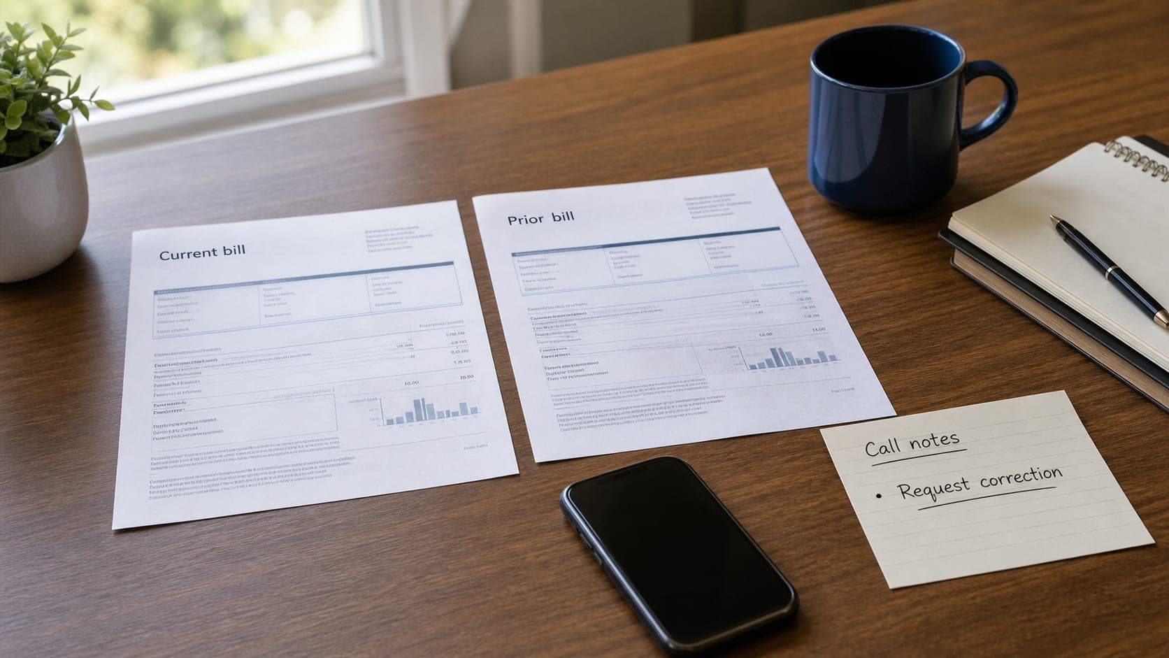 Organized electric bill records prepared for a billing review.