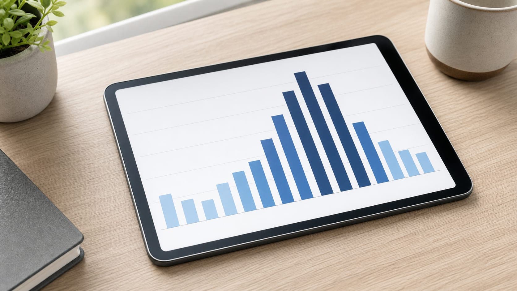 Tablet showing a 12-month kWh usage pattern with higher summer usage.