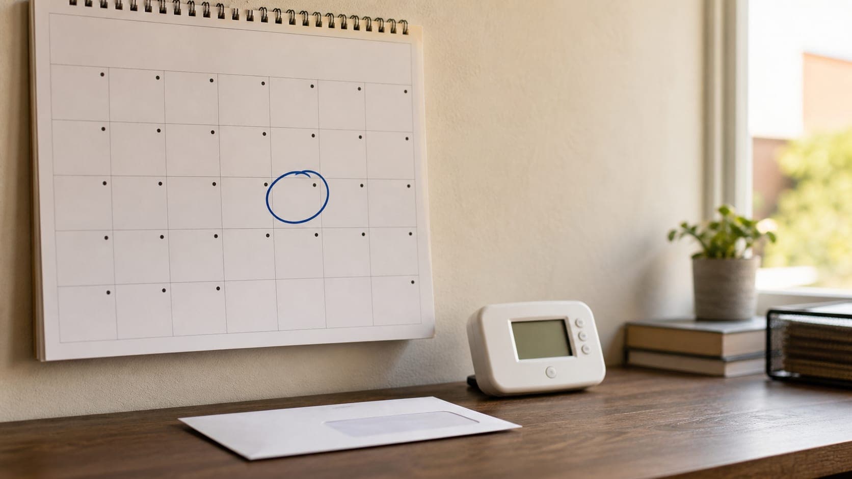 Calendar and thermostat showing electricity plan renewal timing.