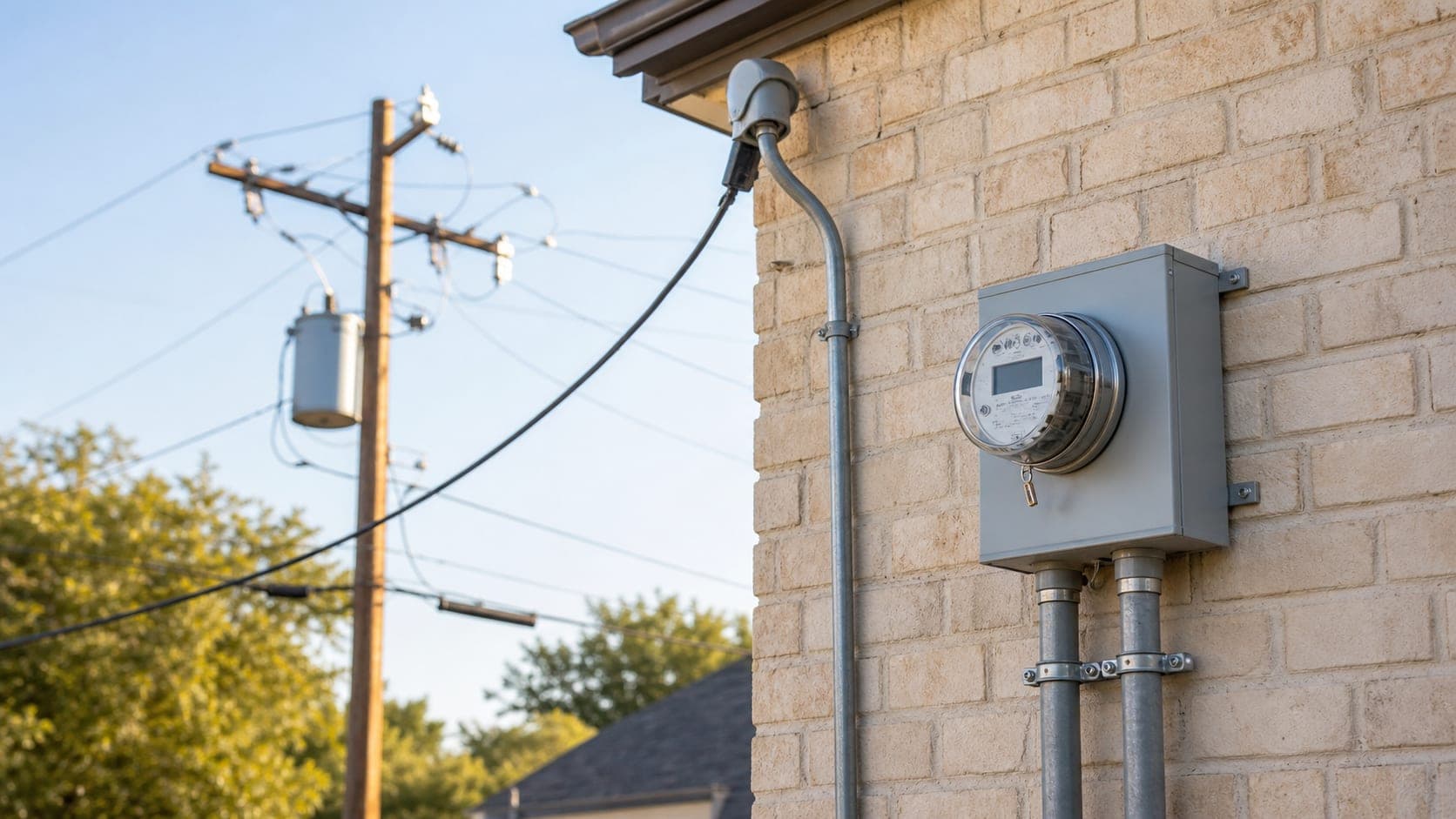 Texas electric meter and service connection showing local delivery equipment