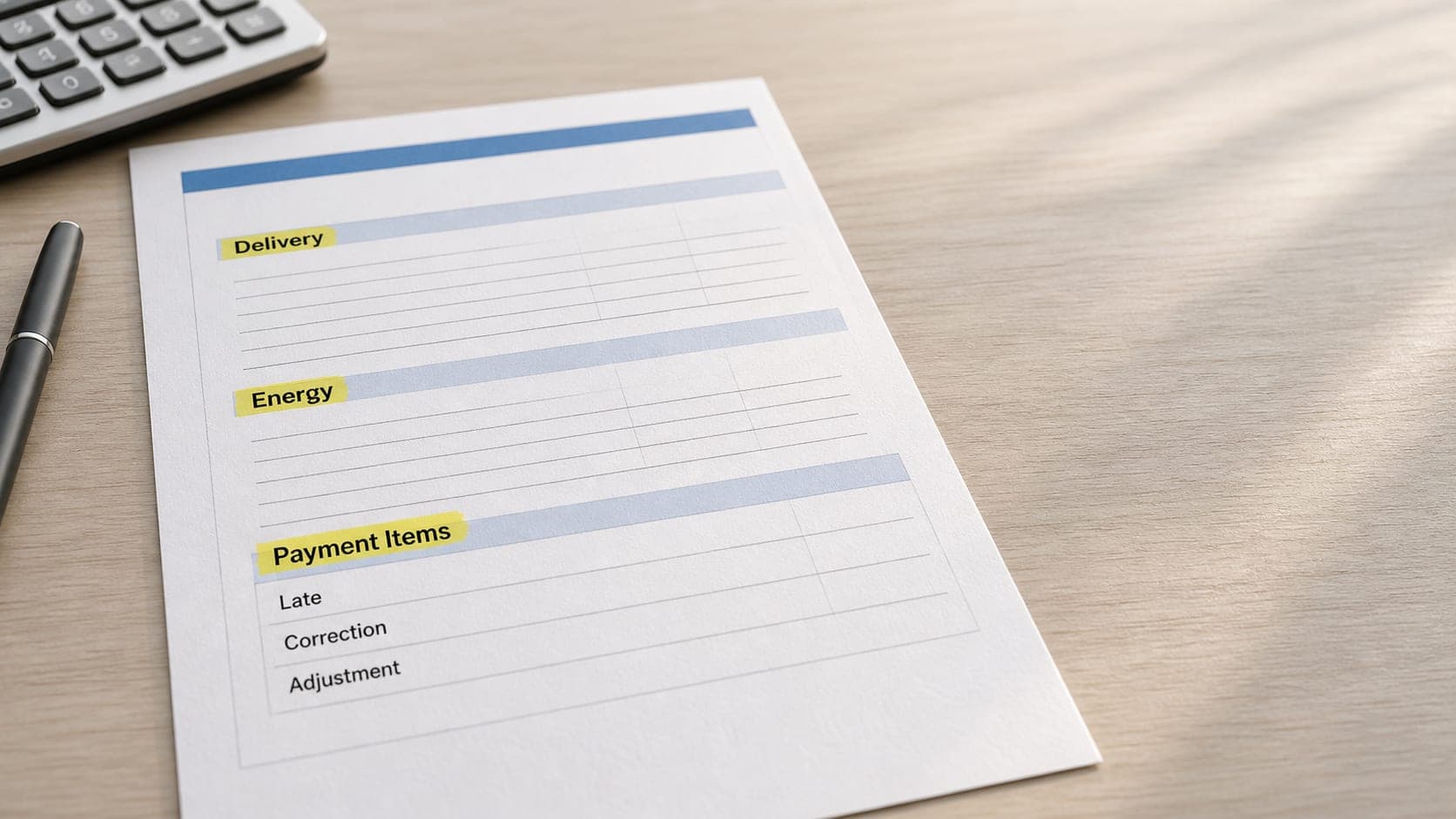 Unbranded electric bill categories separating delivery energy and other fees