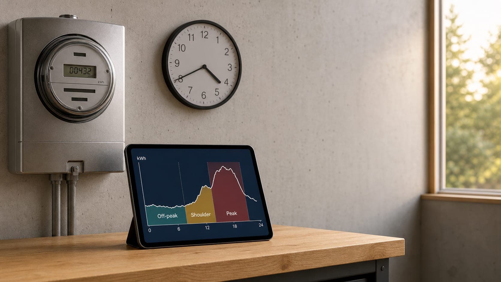 Daily electricity usage curve and smart meter concept for time-of-use pricing