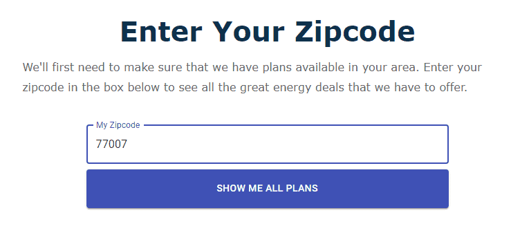 Enter Your Zip code to save on electricity